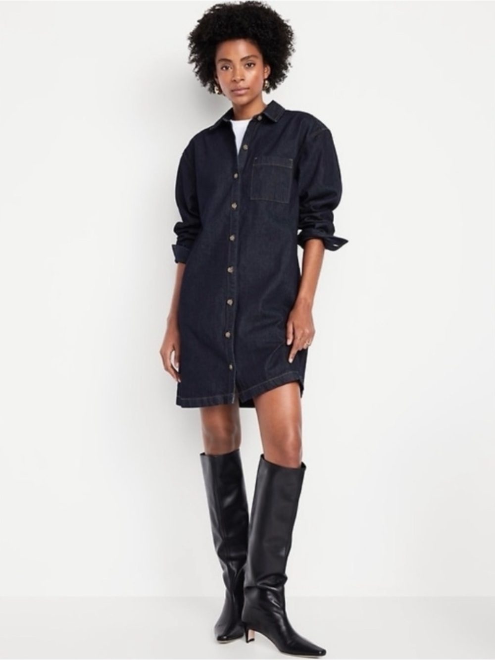 Old Navy Long-Sleeve Denim Mini Shirt Dress in Size Medium